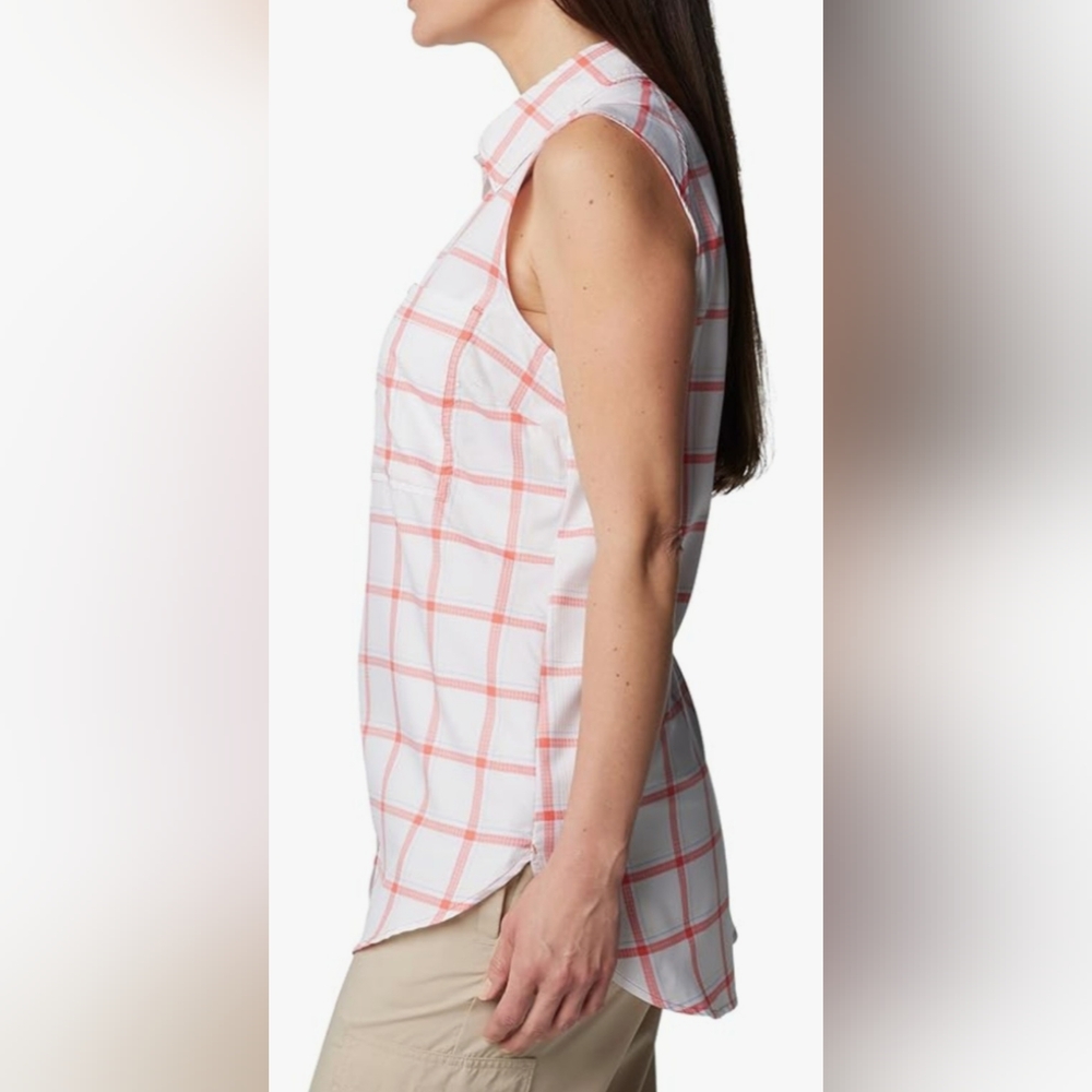 COLUMBIA Anytime Lite Sleeveless Shirt - Pink Windowpane - Size S (NWT) - Picture 4 of 16